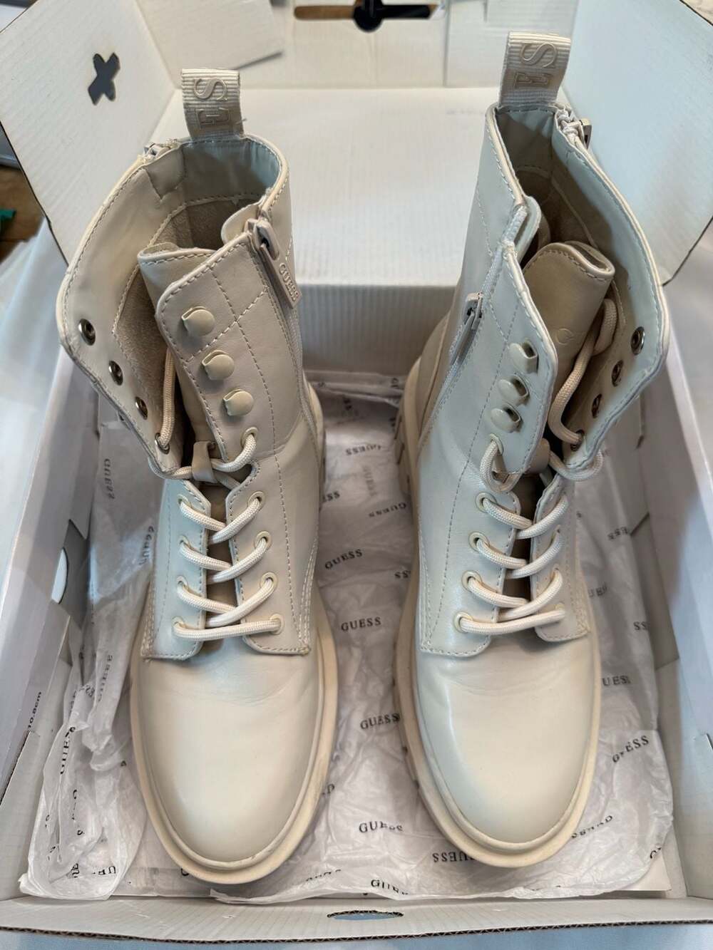 Guess Yarini Platform Combat Boots Off White